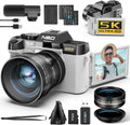 NBD appareil photo numérique 5K - photo 64 MP blanc autofocus zoom numérique 16x - écran IPS 3 pouces rotatif 180 degrés - WiFi grand angle macro micro carte 64 Go