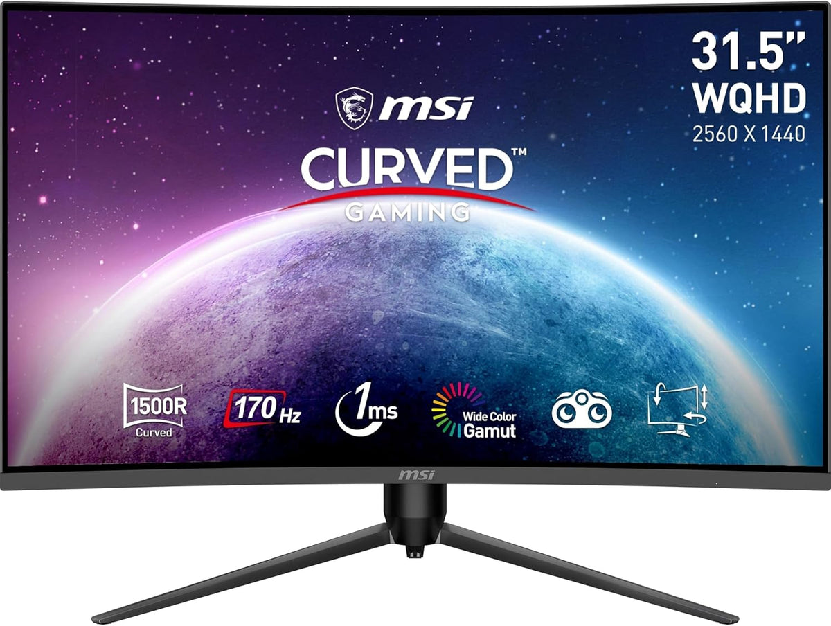 MSI G32CQ5P Écran gaming incurvé 31,5 pouces WQHD - Dalle VA 1500R 2560 x 1440 - 170 Hz 1 ms Adaptive Sync - HDMI DisplayPort réglable sur 3 axes