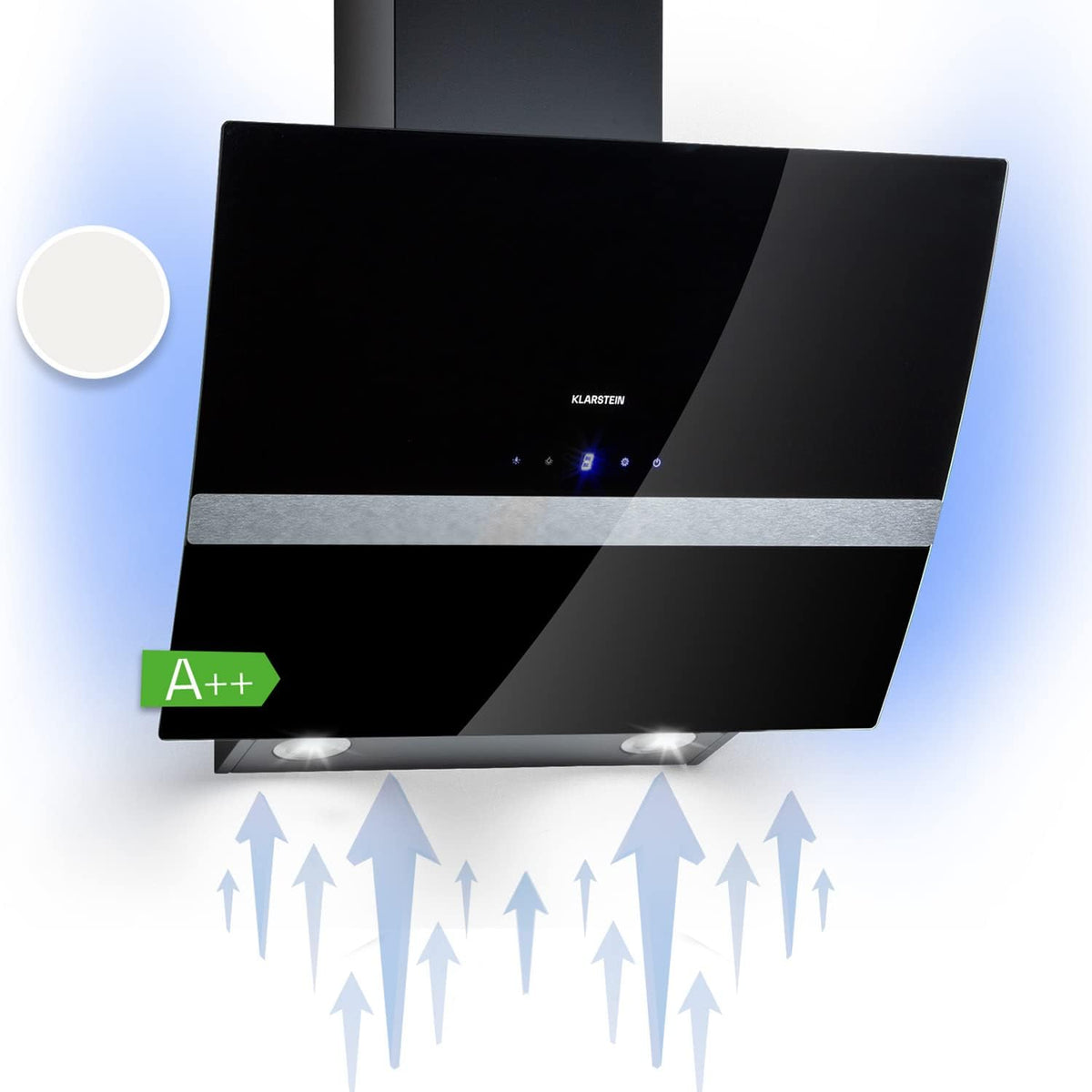 Klarstein Clara hotte inclinée 60 cm - débit 509 m3 h classe A - 3 vitesses commande tactile - filtre aluminium LED finition verre noir pour évacuation murale