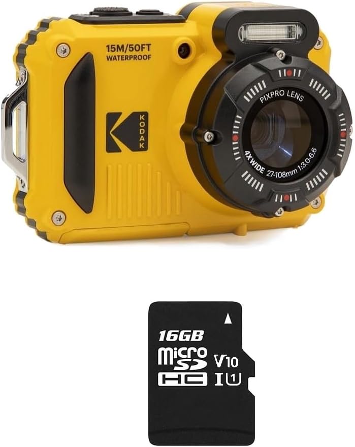 KODAK Pixpro WPZ2 appareil photo compact - 16 MP jaune étanche jusqu à 15 m - zoom optique 4x stabilisation numérique - vidéo 720p carte SD batterie Li Ion