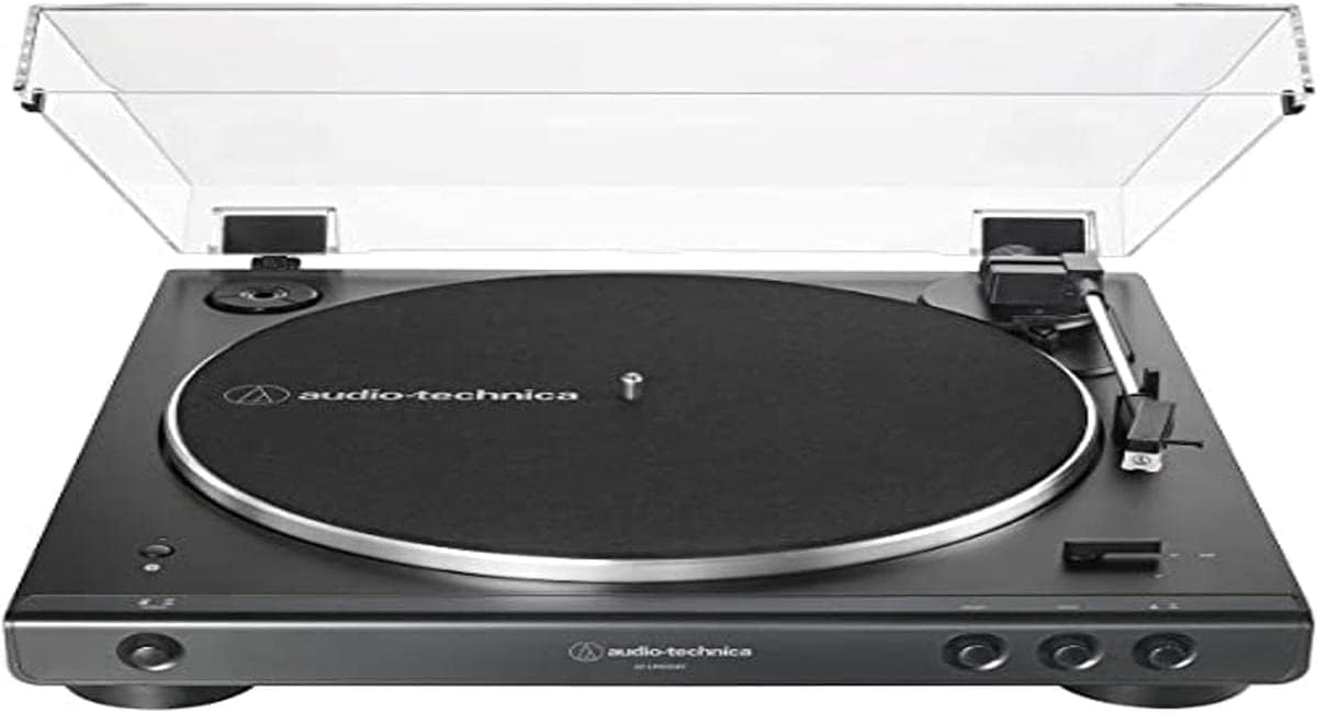 Audio-Technica AT-LP60XBT-BK - Platine vinyle Bluetooth automatique à courroie - Lecture jusqu'à 45 tours minute - Modèle noir compatible casque haut-parleur smartphone