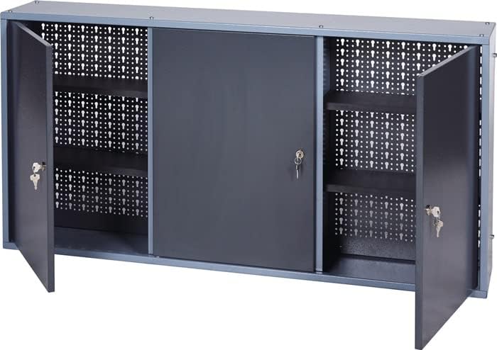 Armoire à outils - Meuble acier 3 portes avec 4 étagères - Format 1200 x 190 x 600 mm robuste et réglable - Armoire grise pour atelier et pièce de service