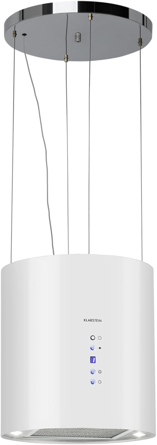 Klarstein Barett WH 10032302 hotte aspirante îlot - Débit 560 m3/h - Aluminium et charbon blanc