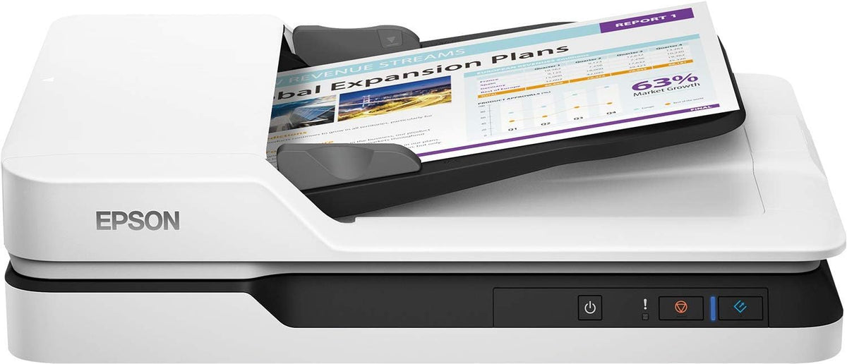 Epson WorkForce DS-1630 - Scanner documents à plat A4 jusqu'à 1200 dpi - Numérisation jusqu'à 25 pages minute et chargeur 50 feuilles - USB noir blanc pour bureau