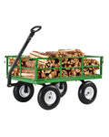 VEVOR Chariot de jardin utilitaire 2 en 1 - Charge maximale 544 kg structure métal - Pneus tout terrain 330 mm côtés amovibles - Poignée rotative 180 degrés noir vert
