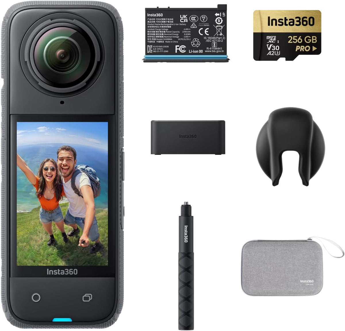 Insta360 X4 Pack Endurance - Caméra action 360 étanche 8K avec vidéo grand angle 4K - Perche selfie invisible et stabilisation - Autonomie jusqu'à 135 min écran 2,5 pouces
