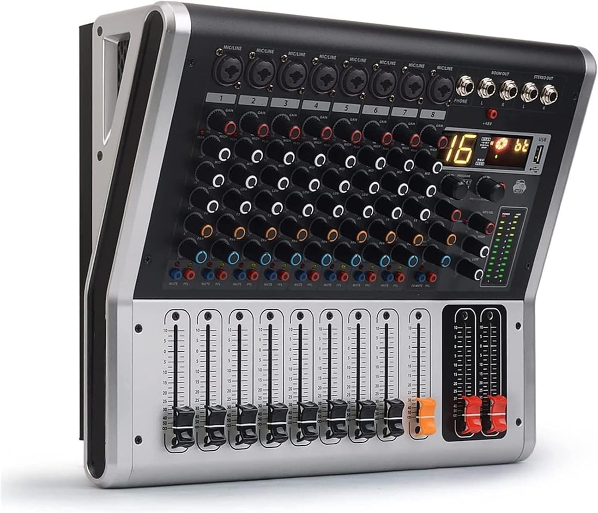 FOELANNE Mixeur audio professionnel 8 canaux - Puissance 2 x 150 W avec 16 effets DSP intégrés - USB et Bluetooth - Console de mixage pour DJ studio et sonorisation