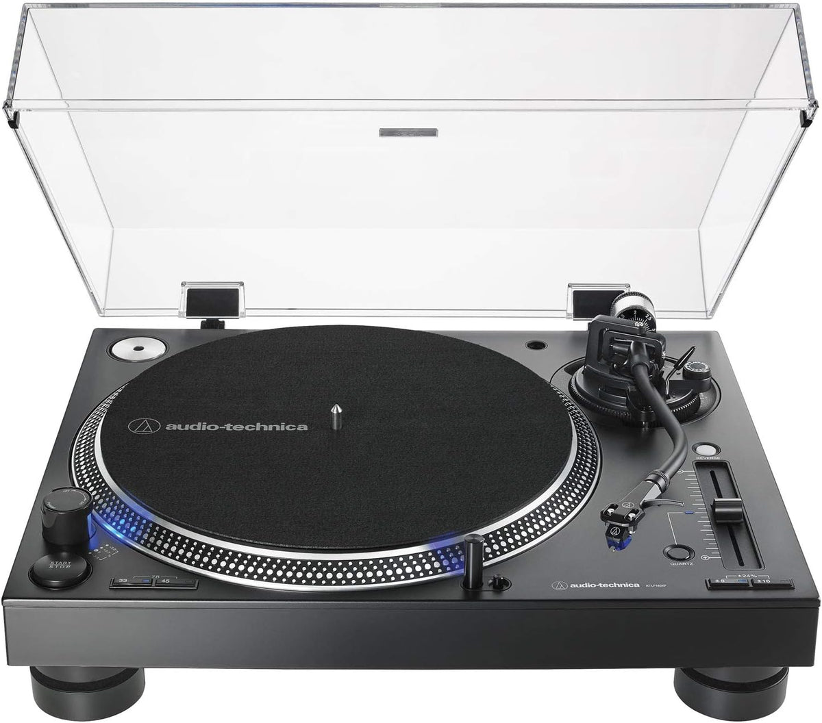 Audio Technica AT LP140XP BK platine DJ - entraînement direct manuel finition noire aluminium - vitesse jusqu à 78 tours - compatible ampli récepteur haut parleur alimentation 11 W