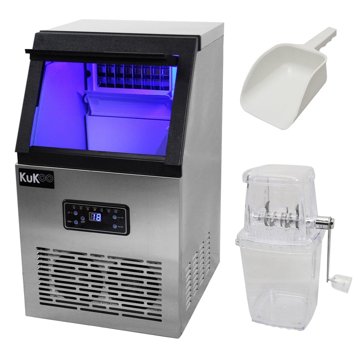 Machine à glaçons professionnelle inox 40 kg par jour - Machine à glace pour restaurant bar salon de thé - Broyeur à glace pilée inclus