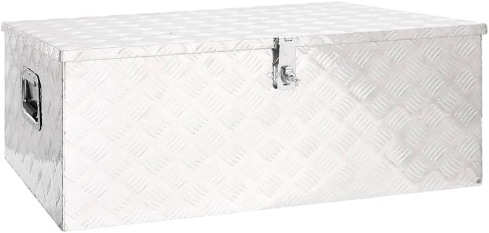 vidaXL Coffre de rangement aluminium argenté 100 x 55 x 37 cm - Boîte à outils verrouillable et étanche - Couvercle rabattable avec poignée - Pour remorque et transport