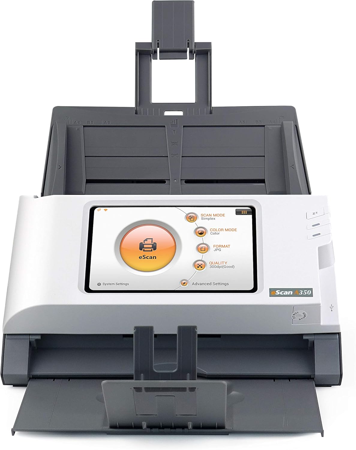 Plustek eScan A350 Essential Scanner A4 ADF - Résolution 600 x 600 dpi avec capteur CIS - Ethernet WiFi USB - Chargeur 50 feuilles couleur jusqu à 48 bits