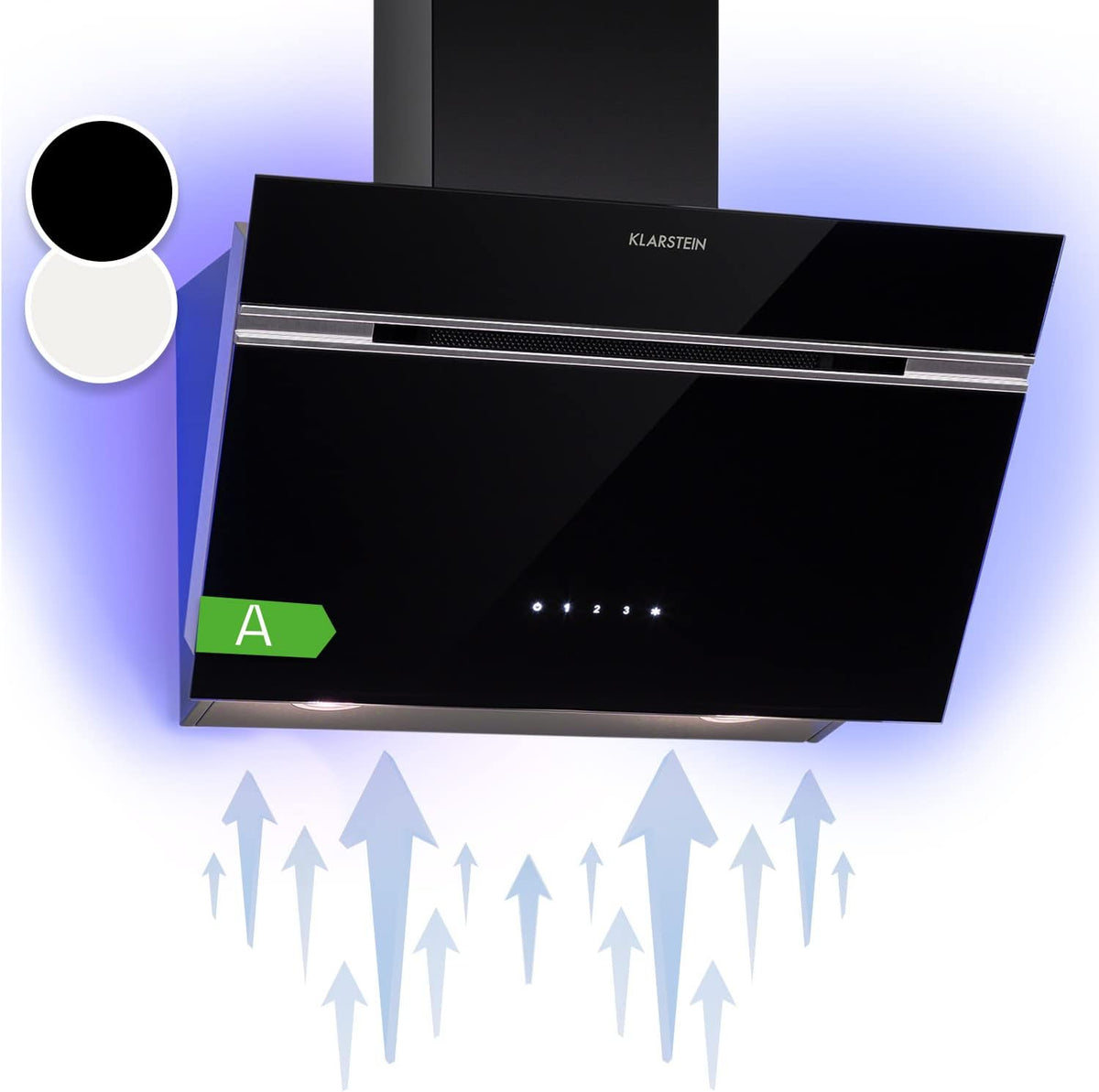 Klarstein Alina 60 Hotte aspirante décorative noire - Débit 594 m3 par h et classe énergie A - Panneau tactile avec LED multicolore - Format mural 60 cm silencieux