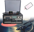 QFGain platine vinyle vintage avec haut parleurs stéréo - Tourne disque 3 vitesses lecteur CD MP3 cassette - Radio numérique AM FM USB et SD - Phonographe portable noir