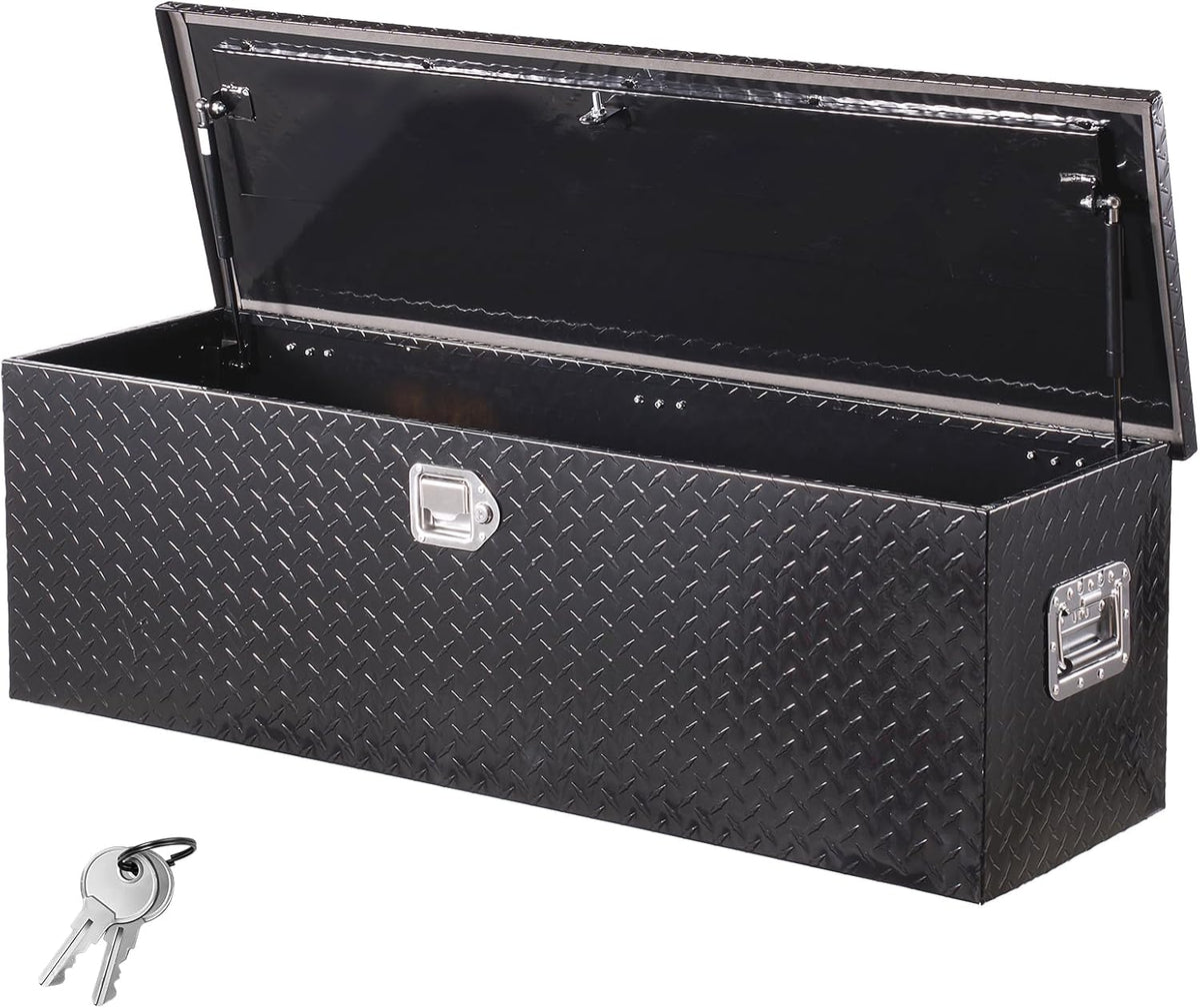 VEVOR Coffre à outils aluminium pour camion noir - Format 124,5 x 38,1 x 38,1 cm - Coffre imperméable avec poignées latérales - Serrure à clés pour pick up remorque camping car