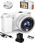 Ade - Appareil photo compact 4K 64 MP capteur CMOS - Zoom optique 12x écran 2,8 pouces Wi-Fi HDMI - Blanc avec carte 64 Go 2 batteries et chargeur