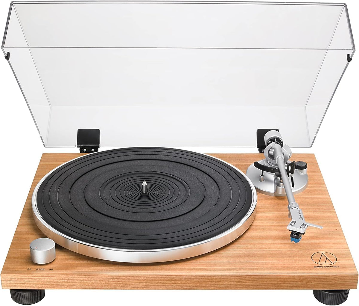 Audio-Technica AT-LPW30TK - Platine vinyle manuelle à courroie finition teck - Préampli intégré lecture jusqu'à 45 tours minute - Bois ingénierie compatible audio et appareils numériques