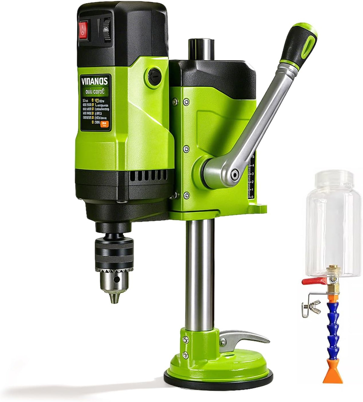 BONXRDUN Perceuse à eau sur colonne 800 W - Modèle d établi avec table à ventouse - Réglage sur 6 vitesses et mandrin autoserrant - Pour verre carrelage et pierre