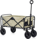 Chariot utilitaire pliable de jardin - structure robuste avec freins de roue - poignée réglable en acier allié - 2 porte gobelets finition bleue pour usage extérieur