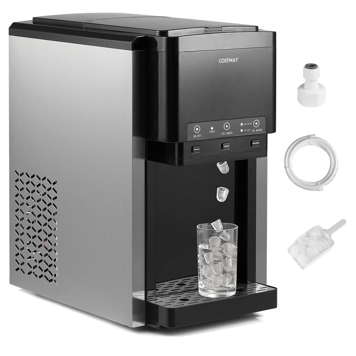 GOPLUS machine à glaçons 3 en 1 - production 20 kg en 24 h et 12 glaçons en 9 min - glace pilée et eau glacée - acier inoxydable avec contrôle tactile pour maison bar