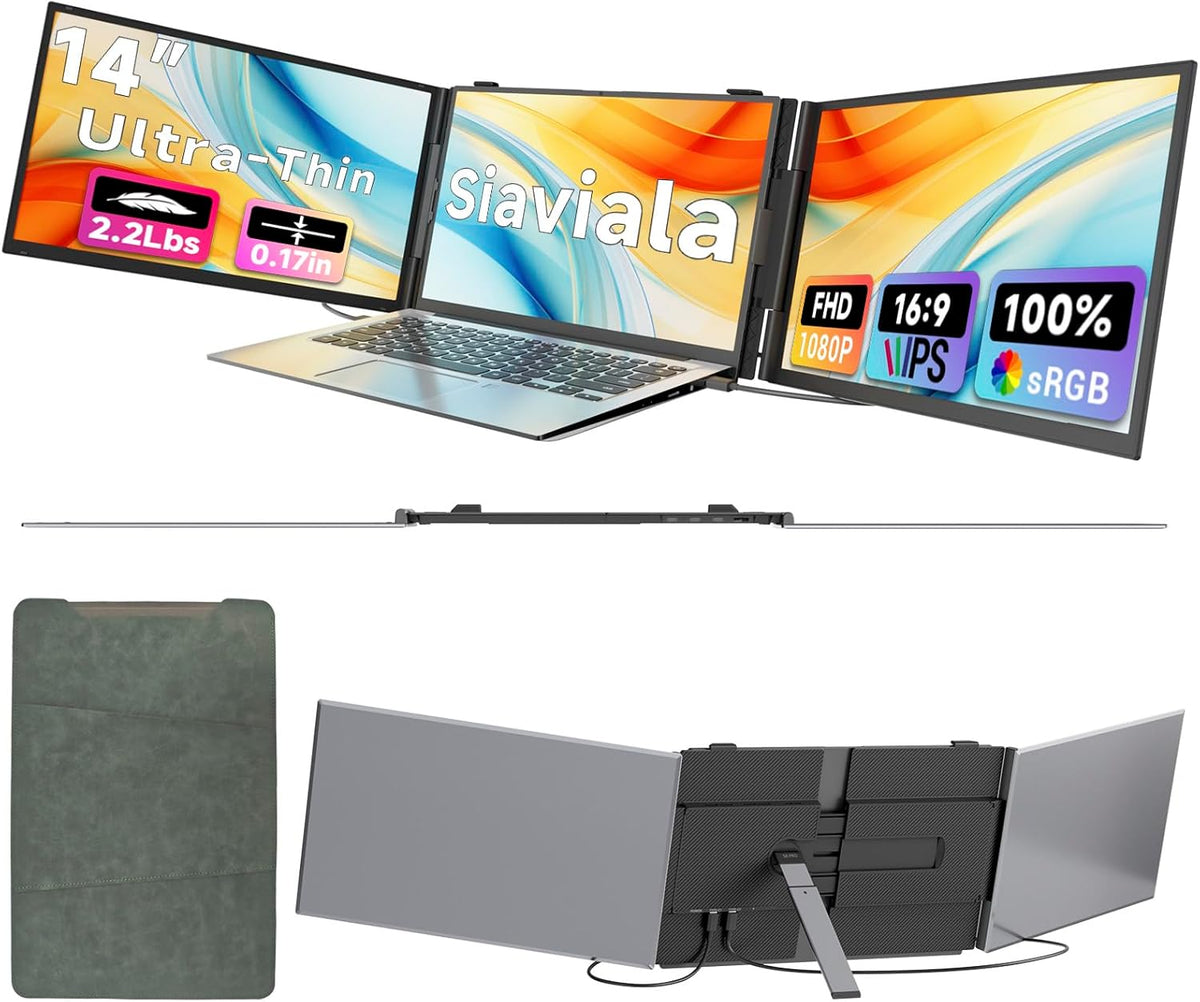 siaviala triple écran portable 14 pouces - Full HD 1080p format 16:9 surface mate - 60 Hz réponse 3 ms contraste 1000:1 - extension ultra fine pour PC 13,3 à 17,3 pouces