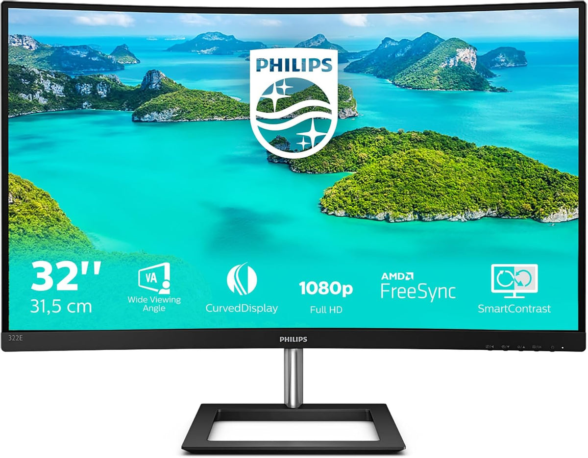 Philips E Line 322E1C - Écran PC incurvé 32 pouces Full HD 1920 x 1080 - Dalle LCD 75 Hz temps de réponse 4 ms - Contraste 3000:1 format 16:9 noir