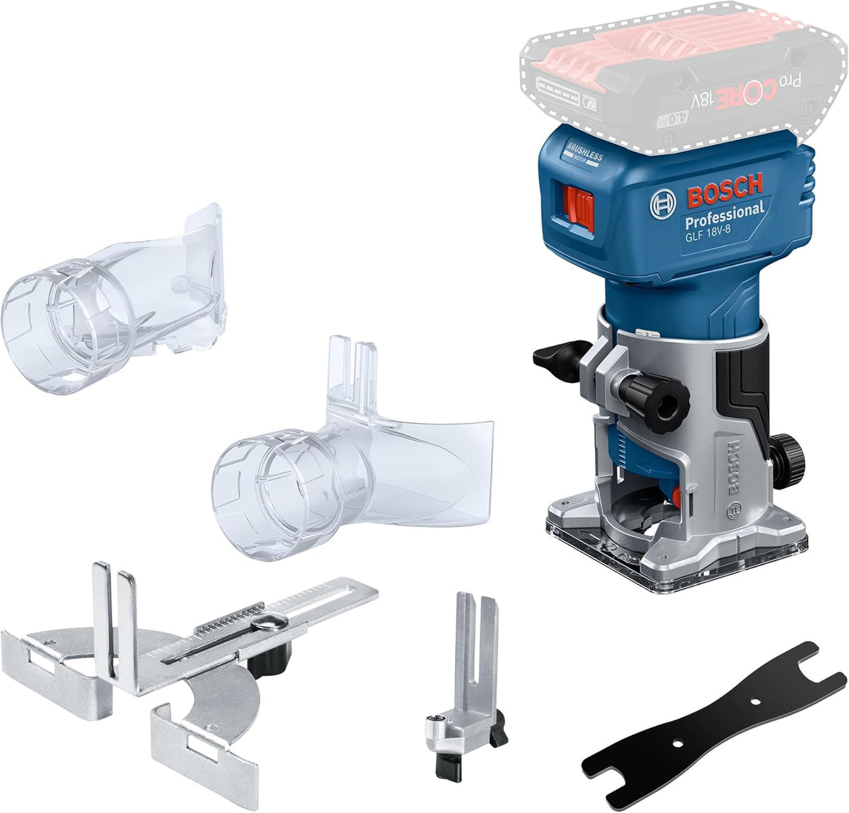 Bosch Professional GLF 18V 8 défonceuse portative - système 18 V pince 8 mm poids 1,1 kg - base plongeante compacte - guidage et aspiration sans batterie ni chargeur