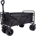 Chariot de plage pliable noir 100 l - Grandes roues tout terrain pour transport extérieur - 2 poches de rangement intégrées - Pour camping pique nique jardin et plage