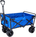 Chariot de plage pliable tout terrain - capacité 100 L avec grandes roues - structure robuste bleu foncé - pour camping jardin pique nique et transport extérieur