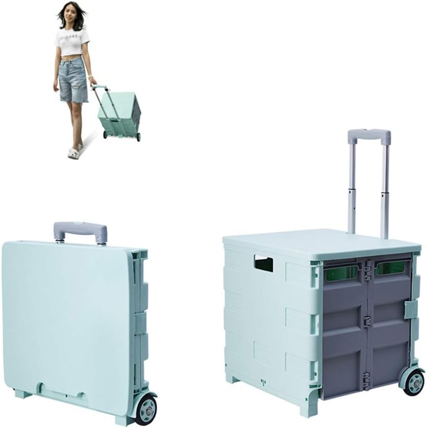Chariot pliable 75 L - modèle 2 roues pour courses et bagages - boîte de rangement verte grand volume - chariot compact pliable pour camping et déplacements