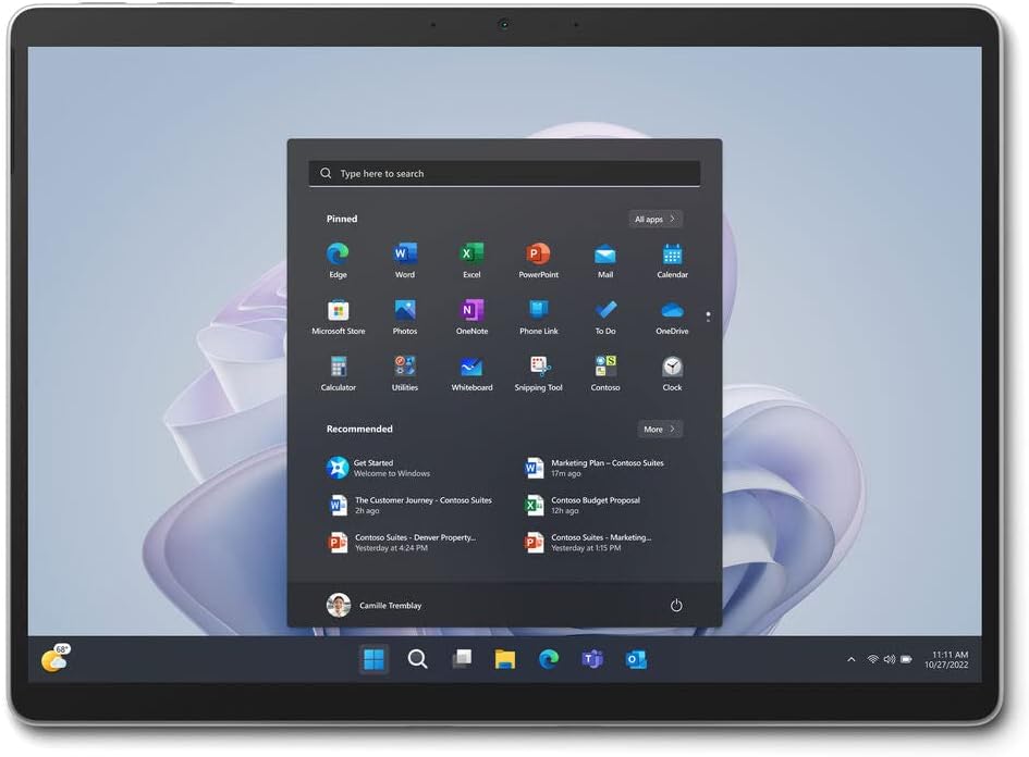 Microsoft Surface Pro 9 PC hybride argenté 13 pouces - Écran 2592 x 1944 - Intel Core i7 1265U avec 16 Go LPDDR5 - SSD 512 Go pour travail mobile et productivité