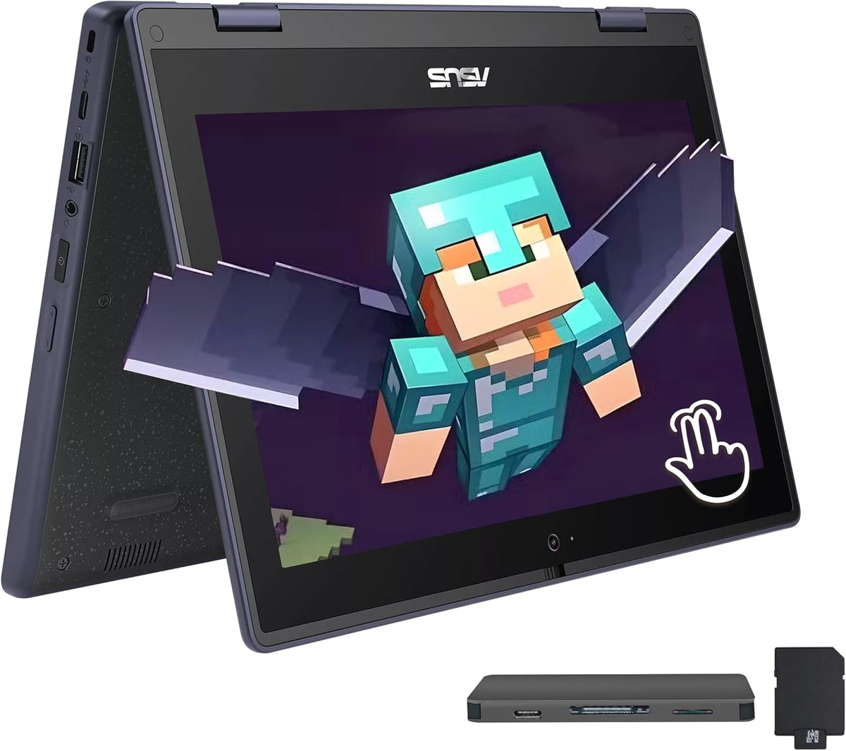 ASUS ordinateur portable 2 en 1 11,6 pouces - Écran tactile HD Intel Celeron N100 - 4 Go RAM stockage 288 Go - Windows 11 Pro WiFi 6 webcam pour étudiants
