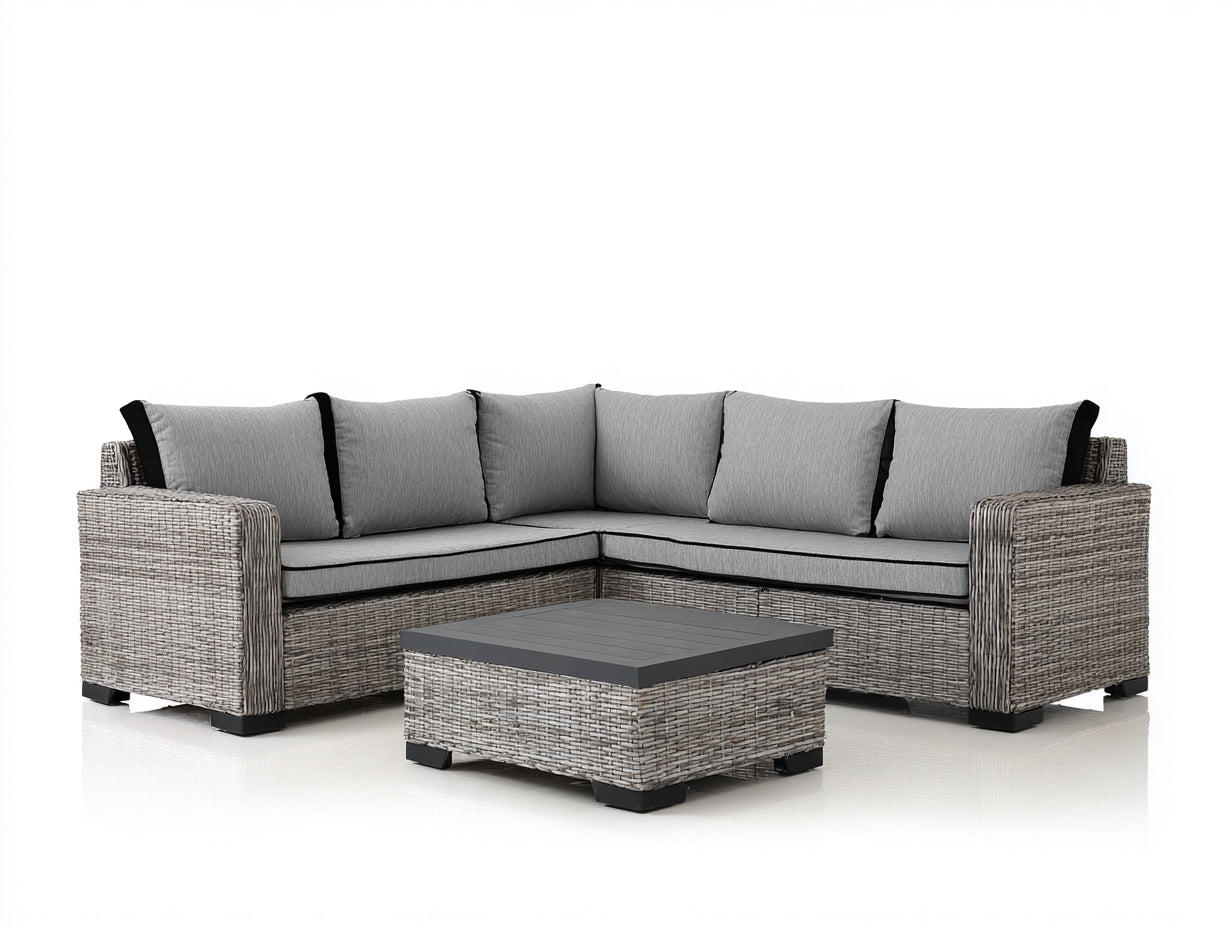 Canapé de jardin - Résine tressée-Tissu - 265x265x82 cm - Gris clair-Gris foncé - Contemporain