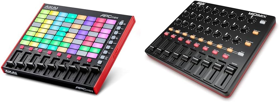 Akai APC Mini MK2 et MIDImix contrôleurs MIDI - Contrôle Ableton Live Lite et lancement de clips - Mixeur MIDI portable avec 8 faders - Connexion USB pour ordinateur portable