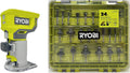 RYOBI ONE Plus A252401 - Défonceuse sans fil 18 V à base fixe - Jusqu'à 30000 tr min avec 24 embouts de défonceuse - Outil compact pour fraisage et finition du bois