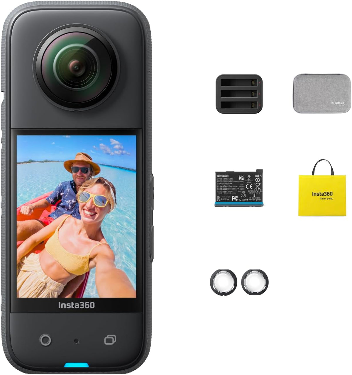 Insta360 X3 Pack Voyage Caméra 360 étanche - Vidéo Active HDR 5,7K et photo 360 72 MP - Mode mono objectif 4K et Mode Me 60 ips - Stabilisation écran 2,29 pouces