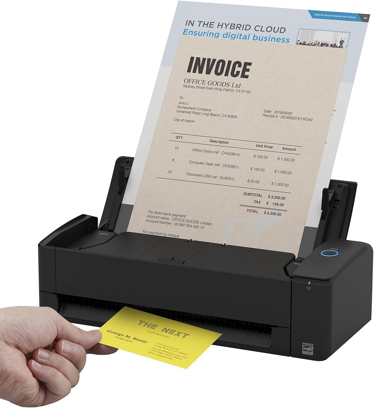 ScanSnap iX1300 scanner documents - recto verso automatique pour cartes et A4 - WiFi USB 3.2 - profondeur couleur 24 bits format compact noir pour bureau mobile
