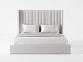 Lit double - velours-bois - 208x168x118 cm - gris clair-blanc - style moderne