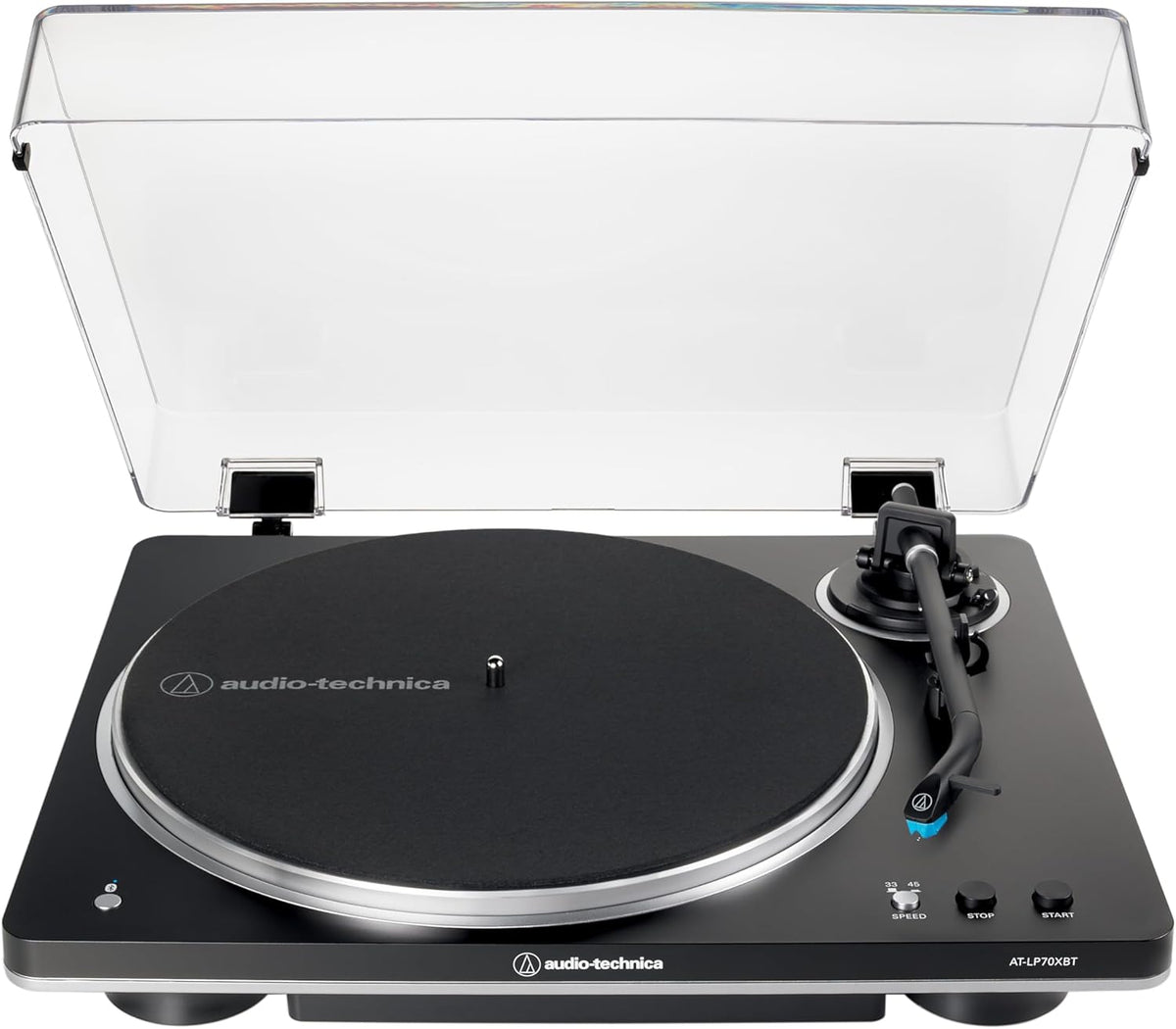 Audio Technica AT LP70XBT platine vinyle automatique - Entraînement par courroie avec Bluetooth - Retour automatique et conception anti résonance - Noir et argent 45 tr min