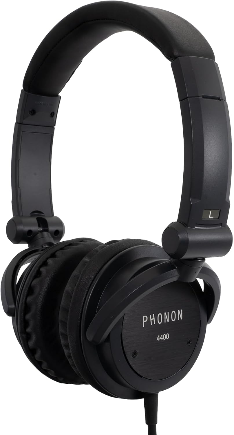 PHONON 4400 - Casque Hi-Fi pliable supra auriculaire 46 ohms - Réponse jusqu'à 22 kHz sensibilité 100 dB - Jack 3,5 mm avec adaptateur 6,35 mm pour DJ et studio