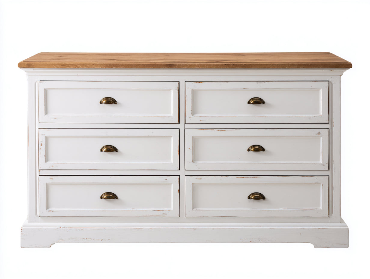 Commode - bois - 154x47x84 cm - blanc-brun - style campagne