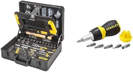 STANLEY valise de maintenance 142 pièces - Pinces clé à molette niveau et tournevis - Porte embouts à cliquet avec 6 embouts - Rangement intégré dans le manche