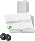CIARRA CBCW6736N - Hotte aspirante inclinée 60 cm débit 750 m3 h - Commande tactile 3 vitesses LED classe A - Filtre charbon extraction recyclage blanc
