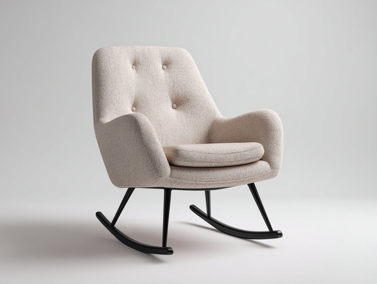 Fauteuil à bascule - tissu bouclé-métal-bois - 76x86x93 cm - beige-noir - rétro