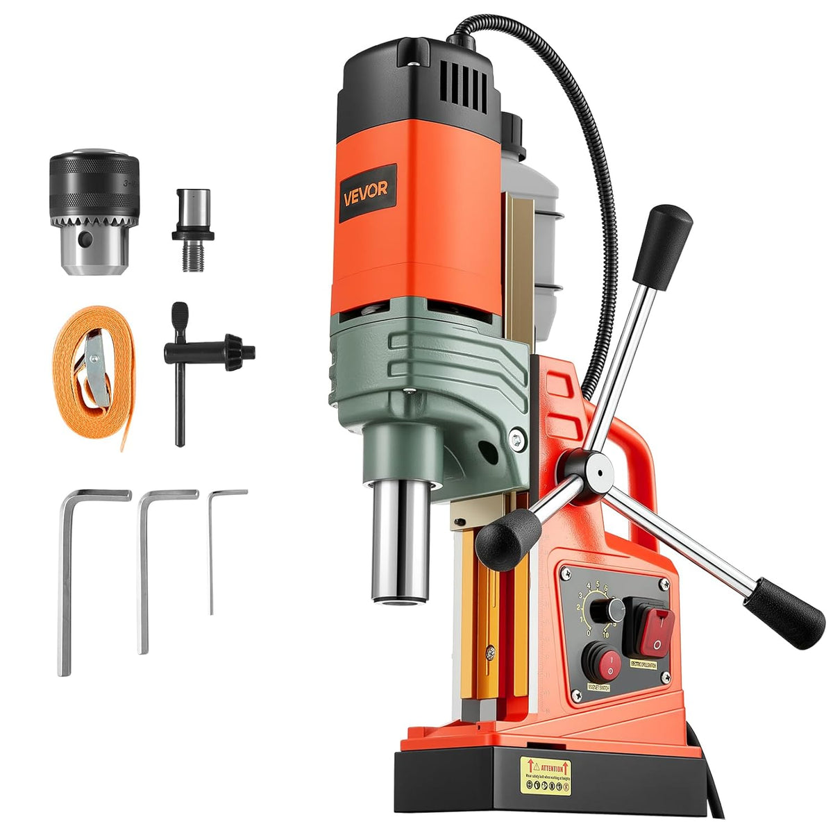 VEVOR perceuse magnétique 1350 W - force magnétique 12500 N avec tige Weldon - vitesse réglable 0 à 800 tr min - perçage 50 mm pour métal et rénovation