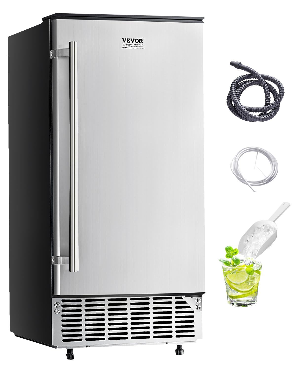 VEVOR HBZB 36F machine à glaçons encastrable - production 36,3 kg en 24 h - porte réversible acier inoxydable - drainage électrique pour cuisine bar bureau maison