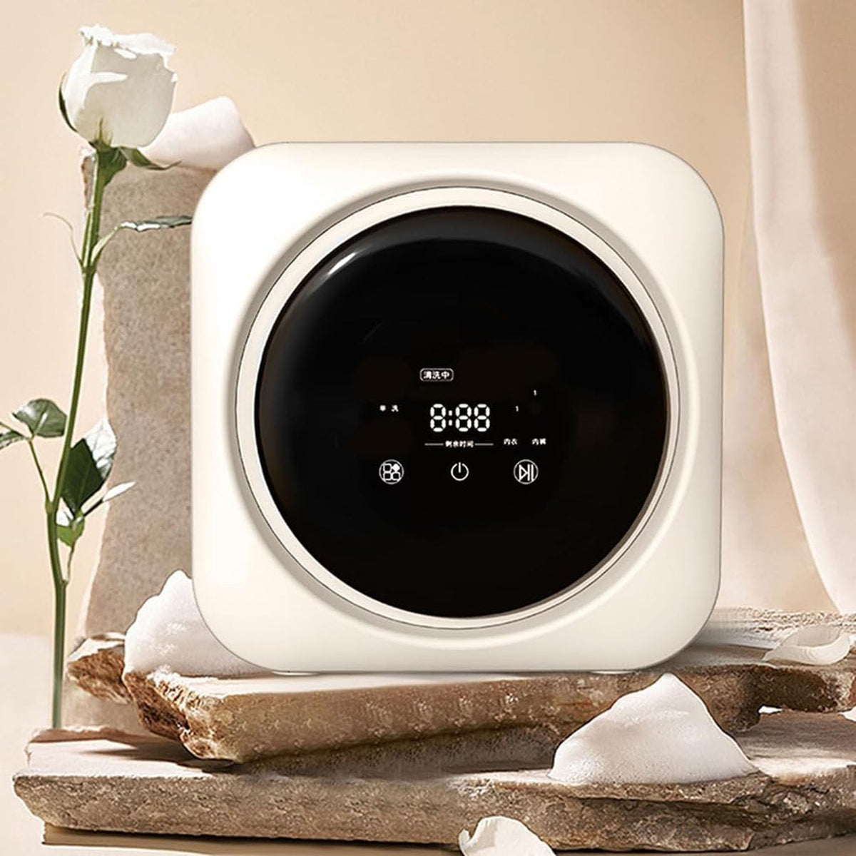 GEJLELDS Mini machine à laver 3,5 L avec essoreuse - Baril intérieur en acier inoxydable - Commandes tactiles semi automatiques - Modèle mural pour appartement et dortoir