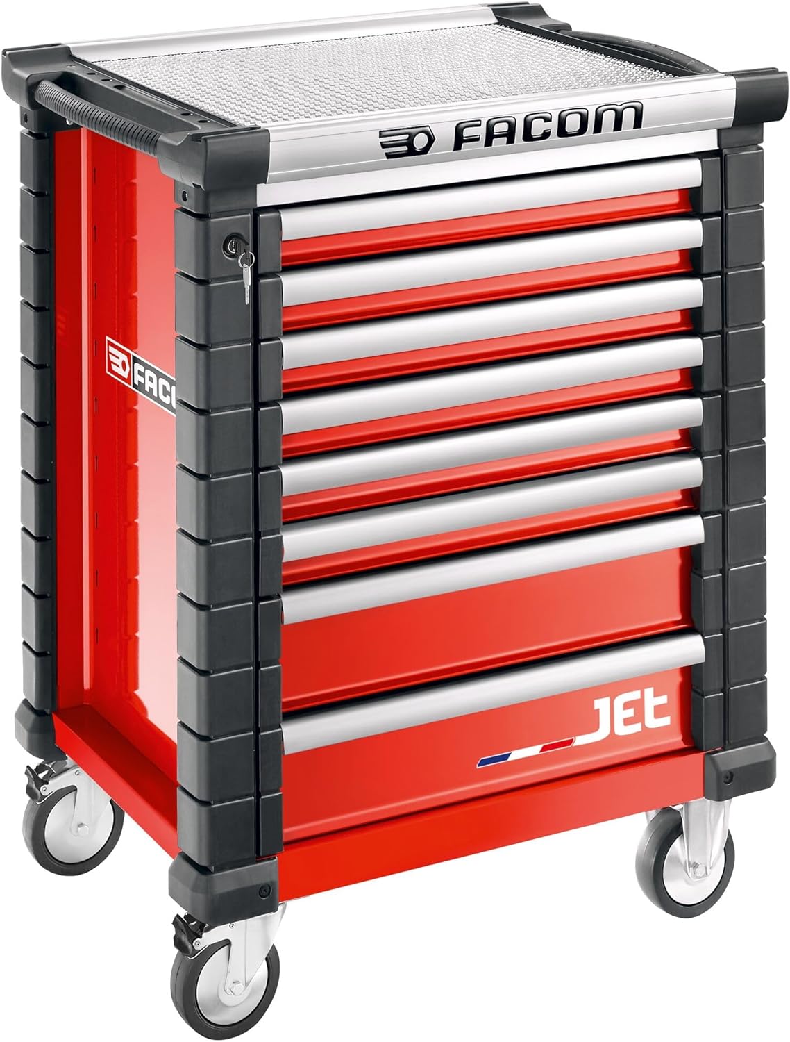 FACOM JET.8M3A servante d'atelier roulante - 8 tiroirs pour 24 modules avec serrure centrale - Plan de travail XL pour garage - Servante à outils rouge