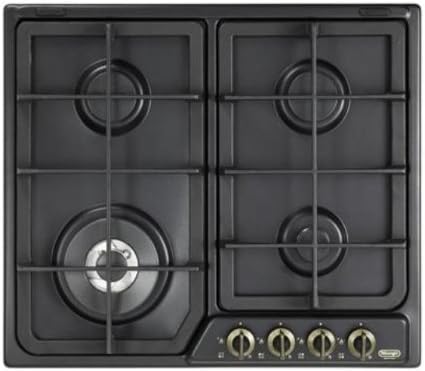 De Longhi ANF 46 PRO Plaque gaz encastrable 60 cm - 4 brûleurs à gaz naturel - Surface anthracite avec supports en fonte - Commandes avant et allumage électronique
