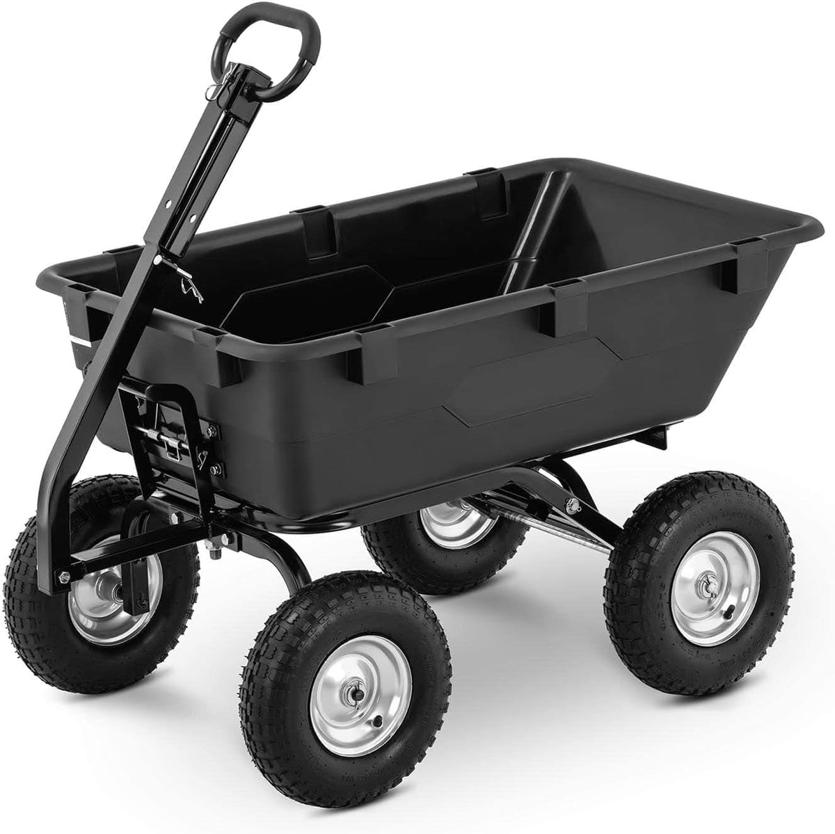 Hillvert HT Q.BASS 550 brouette de jardin 4 roues - Benne basculante 150 l charge 550 kg - Acier allié pneus caoutchouc plein - Chariot jardin roues 25 cm noir