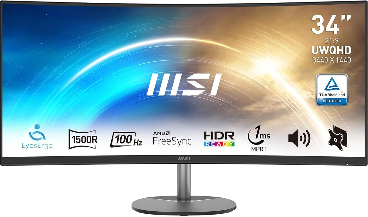MSI PRO MP341CQ écran bureautique incurvé 34 pouces - UWQHD 3440 x 1440 dalle VA 1500R - 100 Hz réponse 1 ms HDR Ready - HDMI DisplayPort haut parleurs intégrés